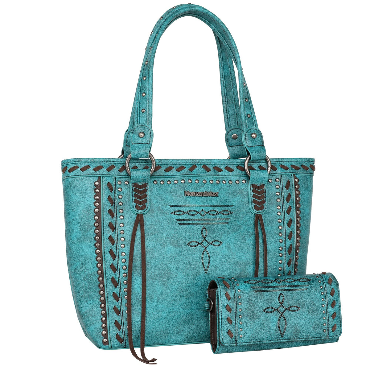 Montana West Western Women Tote Bag Cross Embroidery Handbag with Wallet