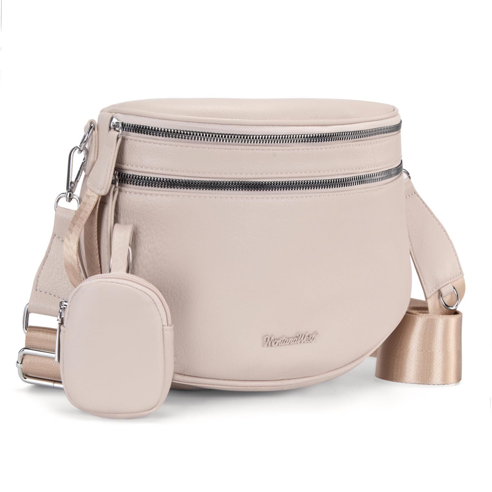 Montana West Crossbody Bag for Women Large Double Zipper Bum Bag with Adjustable Wide Strap