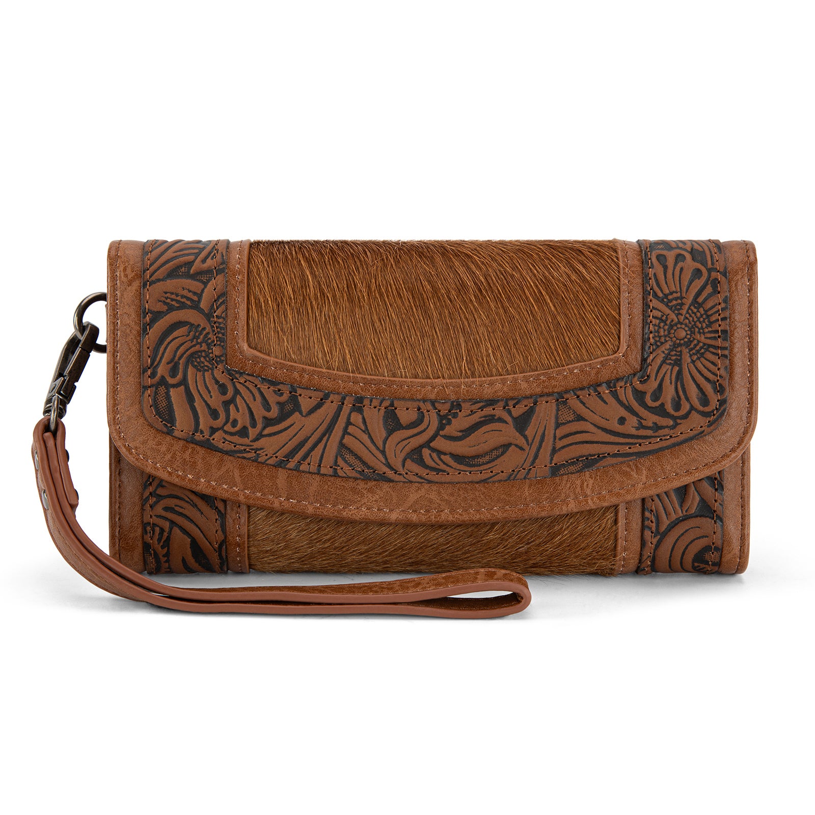 Montana West Wristlet Wallets for Women Western Floral Tooled Cowhide Large Capacity Trifold Wallet with ID Window Perfect for Western Purses Ideal Gift