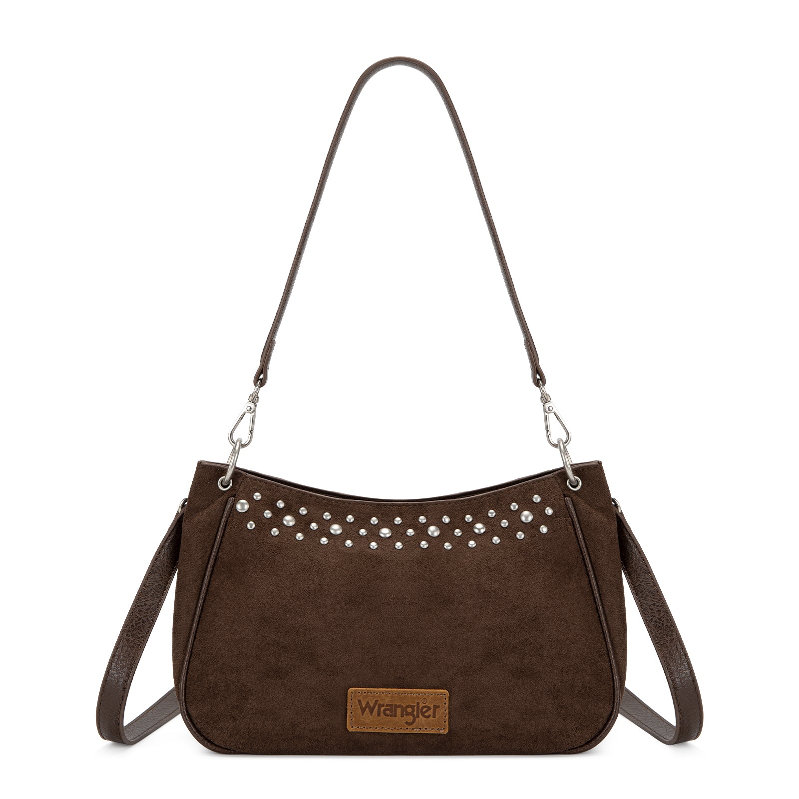 Wrangler Women Studded Hobo Crossbody Purse Western Suede Shoulder Bag with Adjustable Detachable Strap