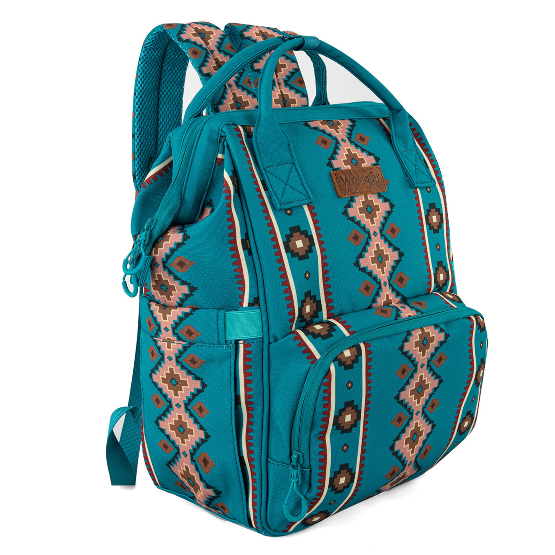 Wrangler Aztec Travel Backpack Baby Bag for Women with Stroller Strap and Side Bottle Pockets Organized Diaper Bag