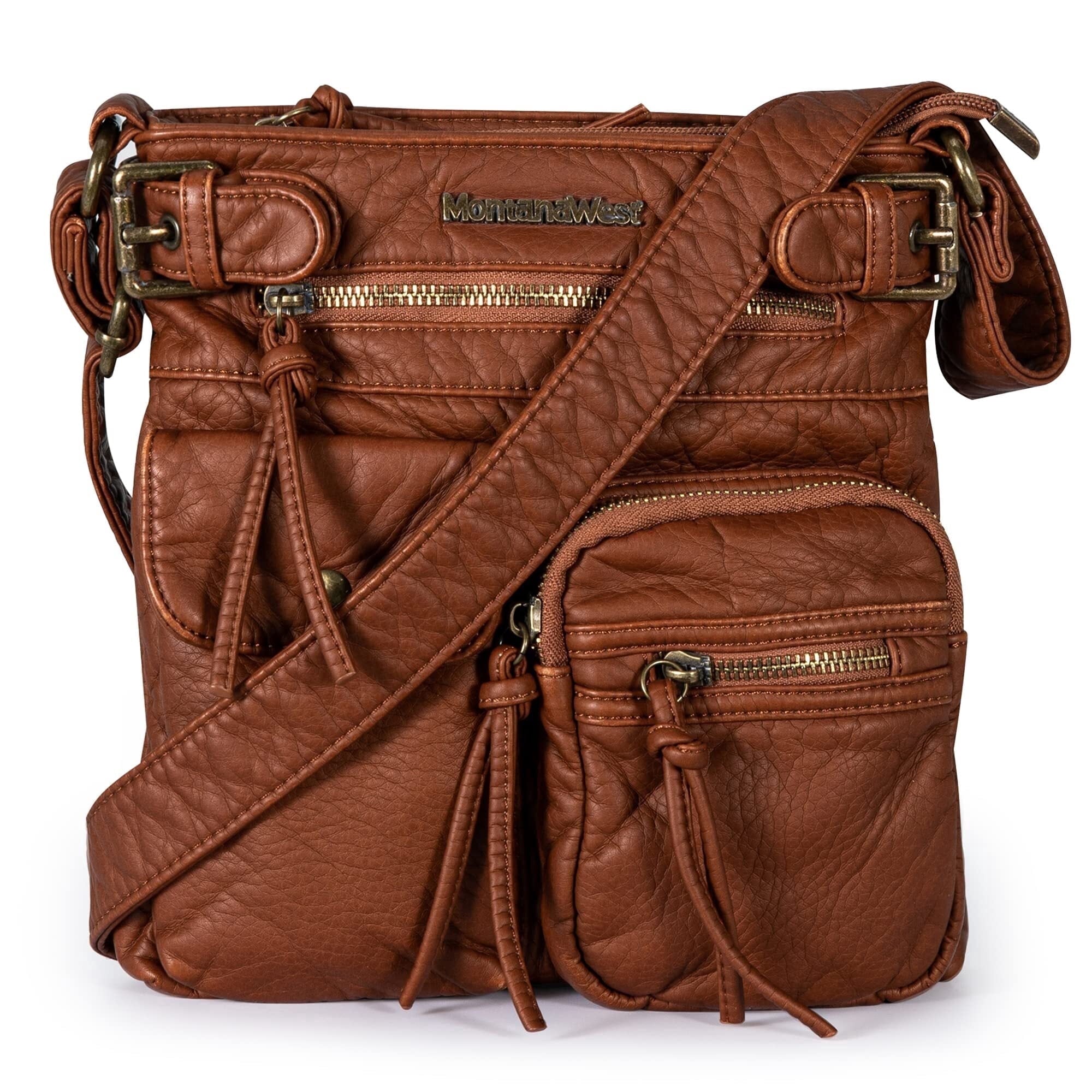 Montana West Crossbody Bag for Women Soft Washed Leather Multi Pocket Shoulder Purses
