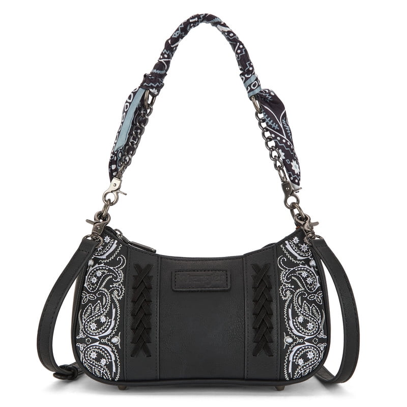 Wrangler Shoulder Bag for Women Western Purse with Bandana Handle and Removable Crossbody Strap