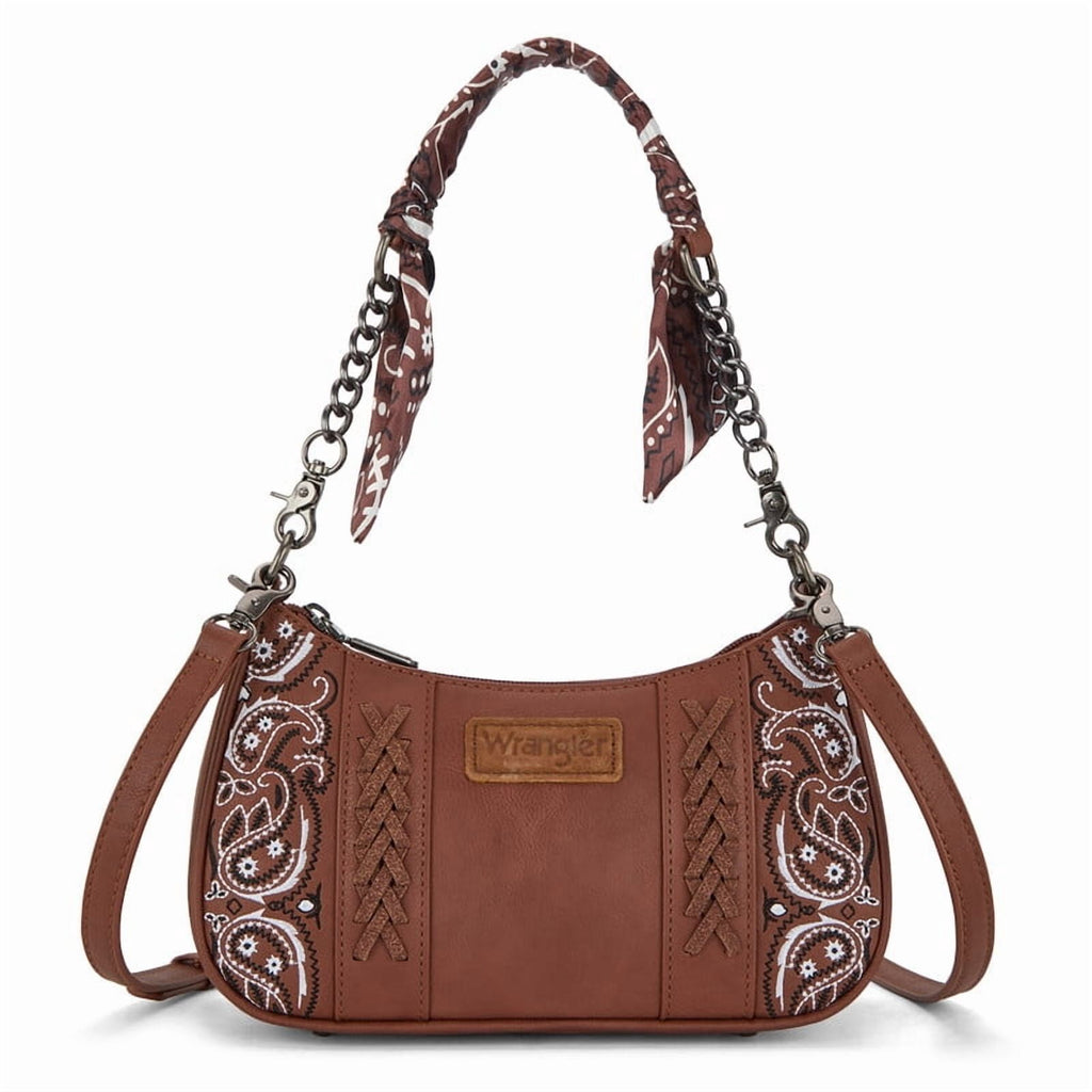 Wrangler Shoulder Bag for Women Western Purse with Bandana Handle and Removable Crossbody Strap