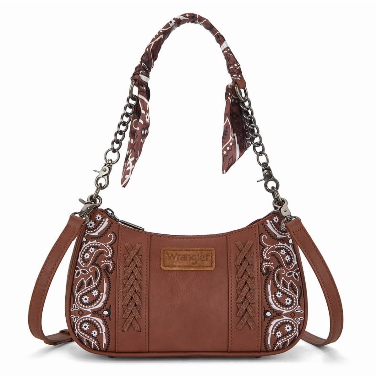 Wrangler Shoulder Bag for Women Western Purse with Bandana Handle and Removable Crossbody Strap