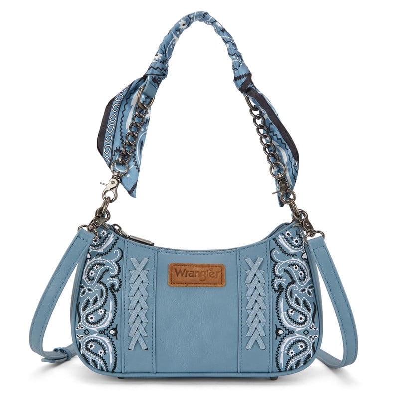 Wrangler Shoulder Bag for Women Western Purse with Bandana Handle and Removable Crossbody Strap