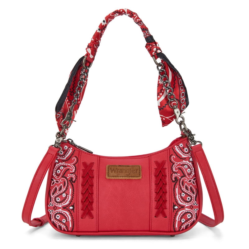 Wrangler Shoulder Bag for Women Western Purse with Bandana Handle and Removable Crossbody Strap