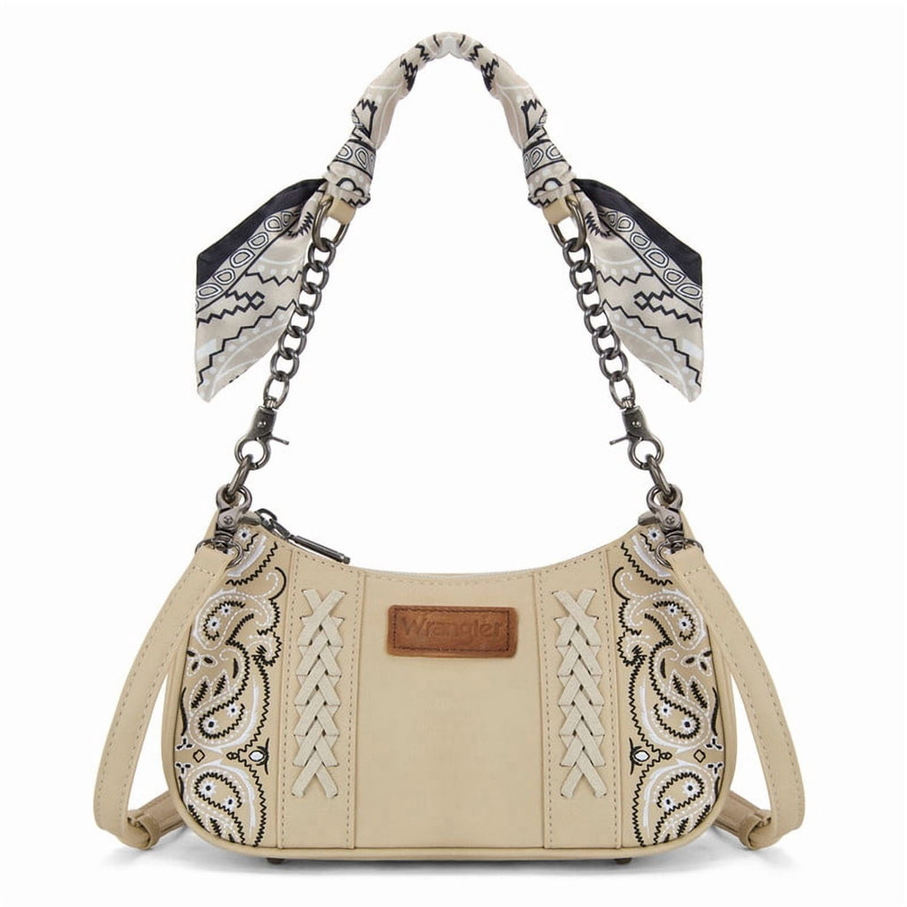 Wrangler Shoulder Bag for Women Western Purse with Bandana Handle and Removable Crossbody Strap