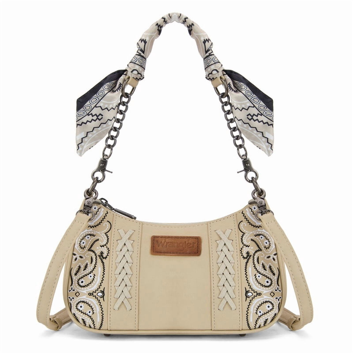 Wrangler Shoulder Bag for Women Western Purse with Bandana Handle and Removable Crossbody Strap