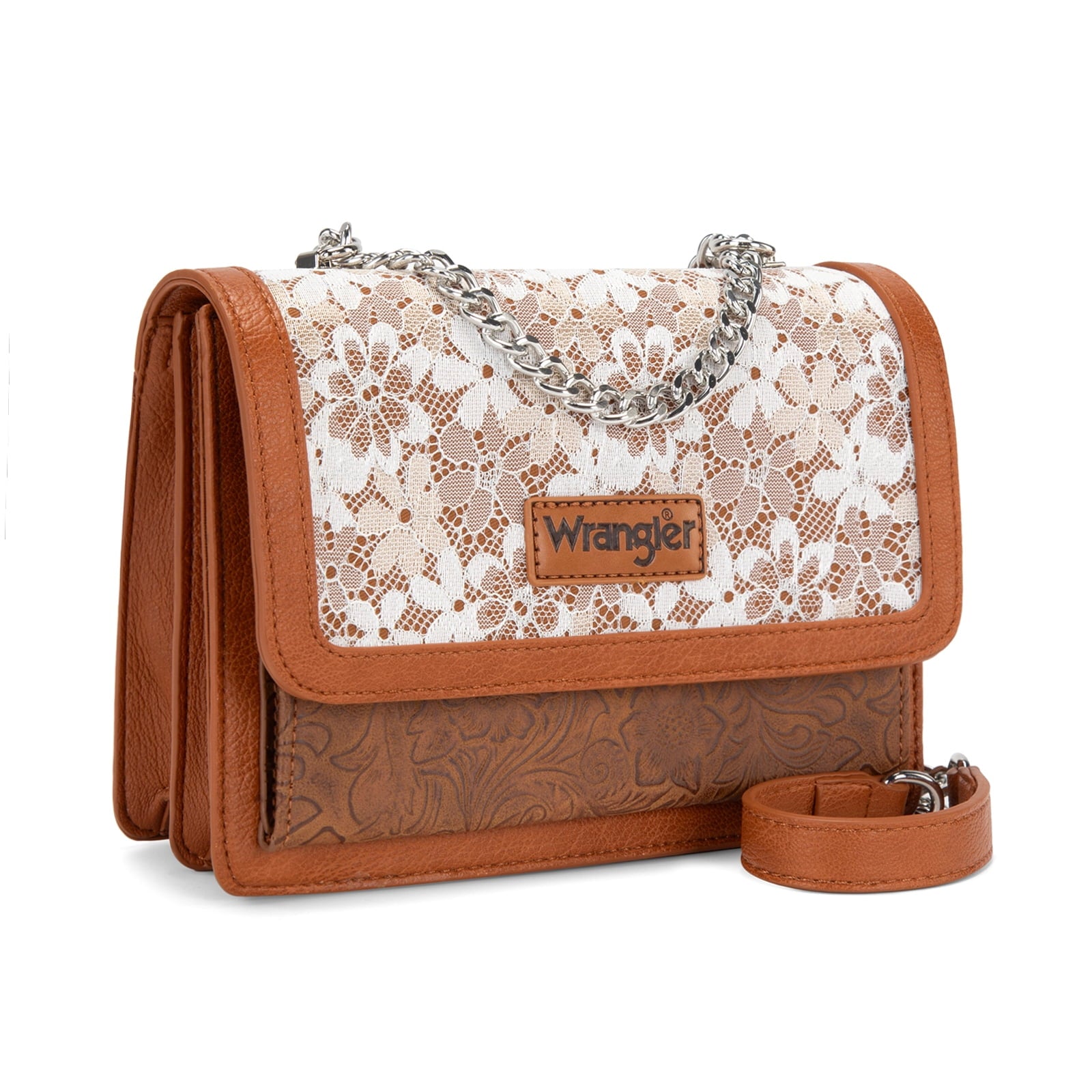 Wrangler Purses for Women Floral Tooled Crossbody Bag Flap Purse with Chain Strap