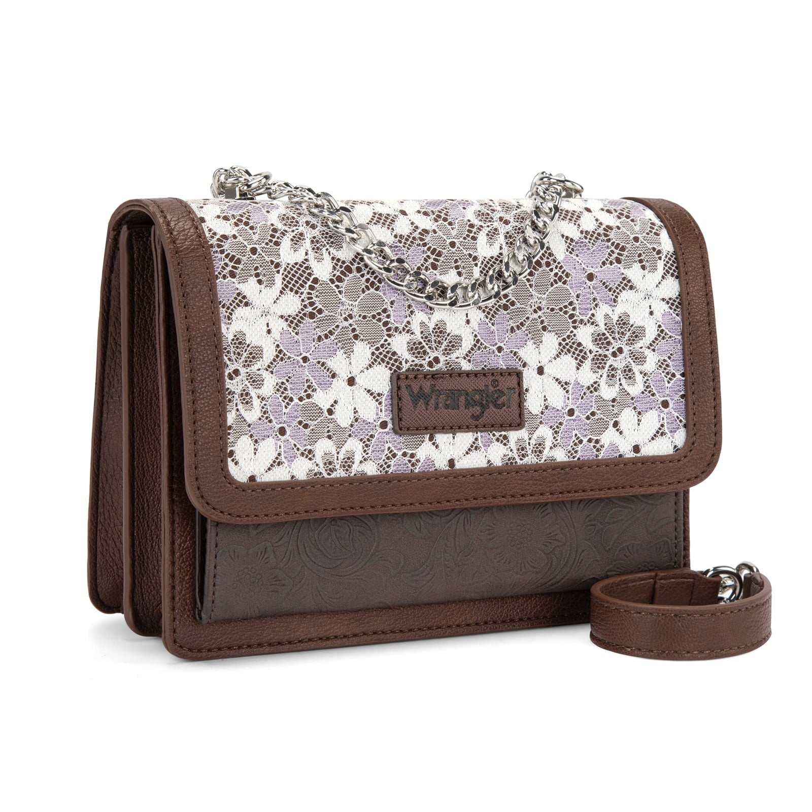 Wrangler Purses for Women Floral Tooled Crossbody Bag Flap Purse with Chain Strap