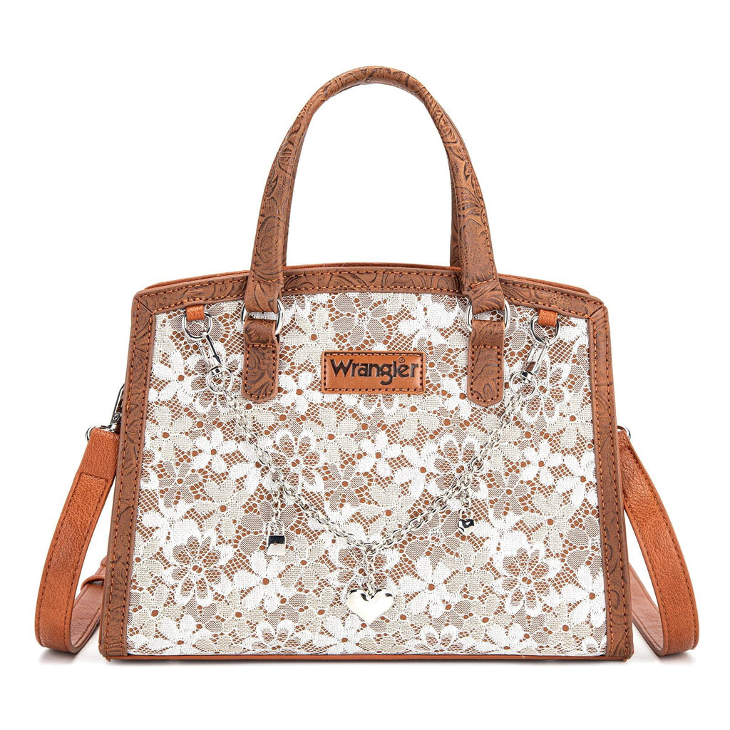Wrangler Lace Tote Bag for Women, Medium Crossbody Top Handle Handbags Ladies Satchel Elegant Purse Charms for Wedding Gift