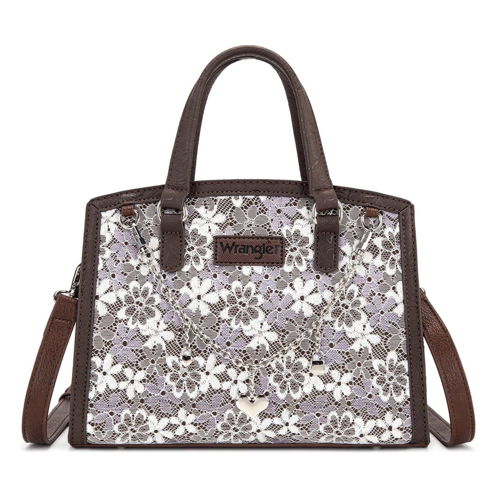 Wrangler Lace Tote Bag for Women, Medium Crossbody Top Handle Handbags Ladies Satchel Elegant Purse Charms for Wedding Gift