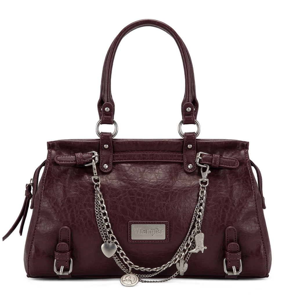 Wrangler Vintage Satchel Purses for Women, Top Handle Bag with Chain Charms