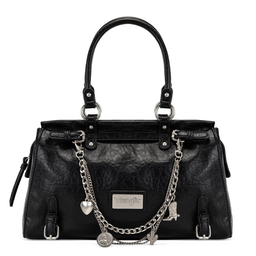 Wrangler Vintage Satchel Purses for Women, Top Handle Bag with Chain Charms