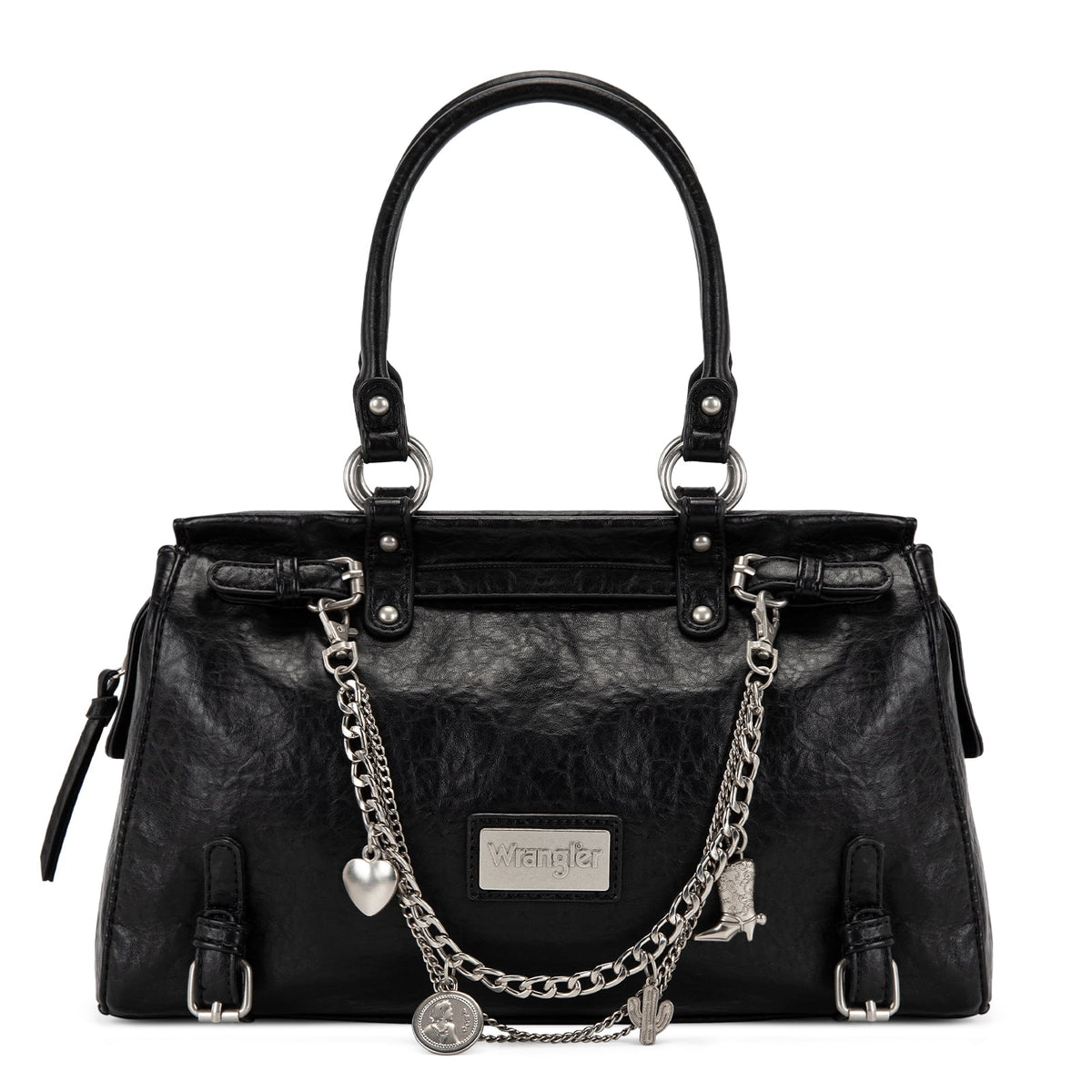 Wrangler Vintage Satchel Purses for Women, Top Handle Bag with Chain Charms