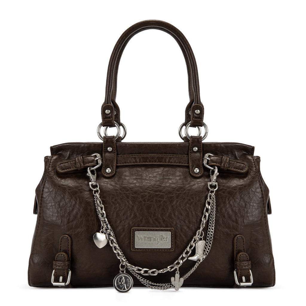 Wrangler Vintage Satchel Purses for Women, Top Handle Bag with Chain Charms