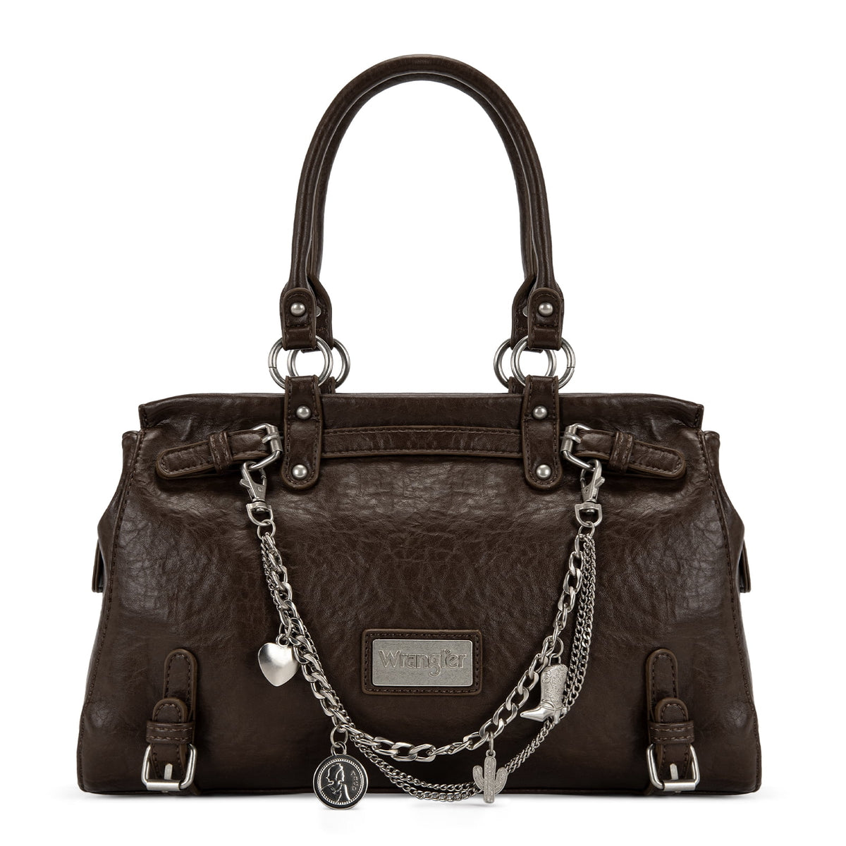 Wrangler Vintage Satchel Purses for Women, Top Handle Bag with Chain Charms