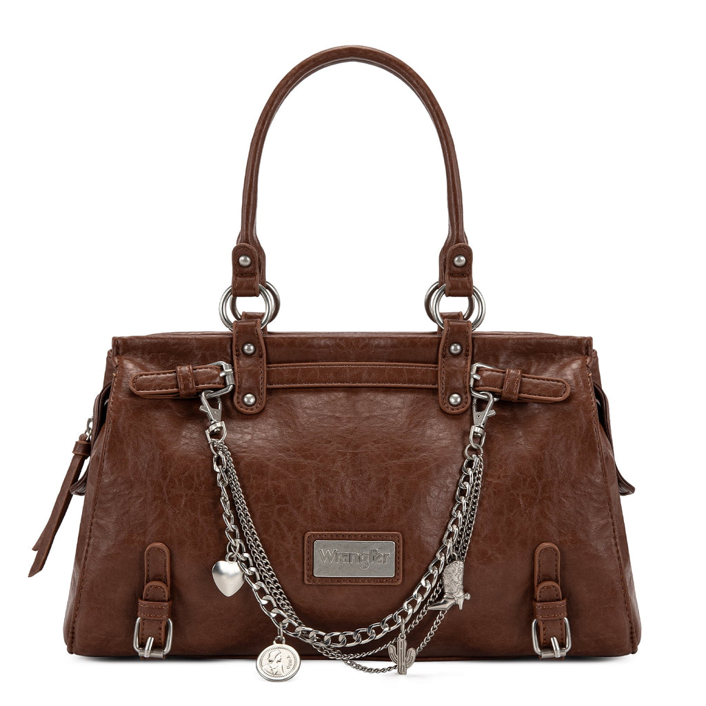 Wrangler Vintage Satchel Purses for Women, Top Handle Bag with Chain Charms