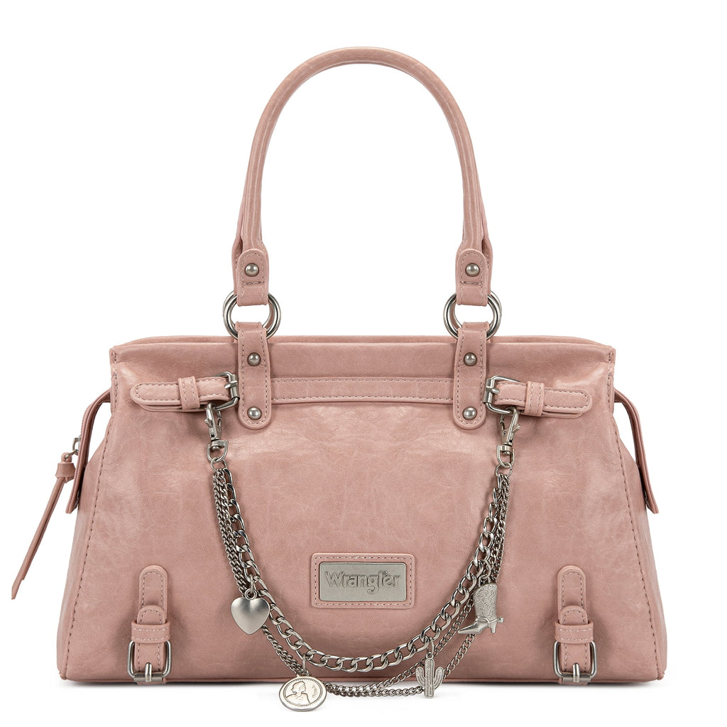 Wrangler Vintage Satchel Purses for Women, Top Handle Bag with Chain Charms