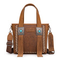 Wrangler Cowhide Tote Bag for Women Western Tooling Handbag Leather Fringing with Turquoise Stone Concho