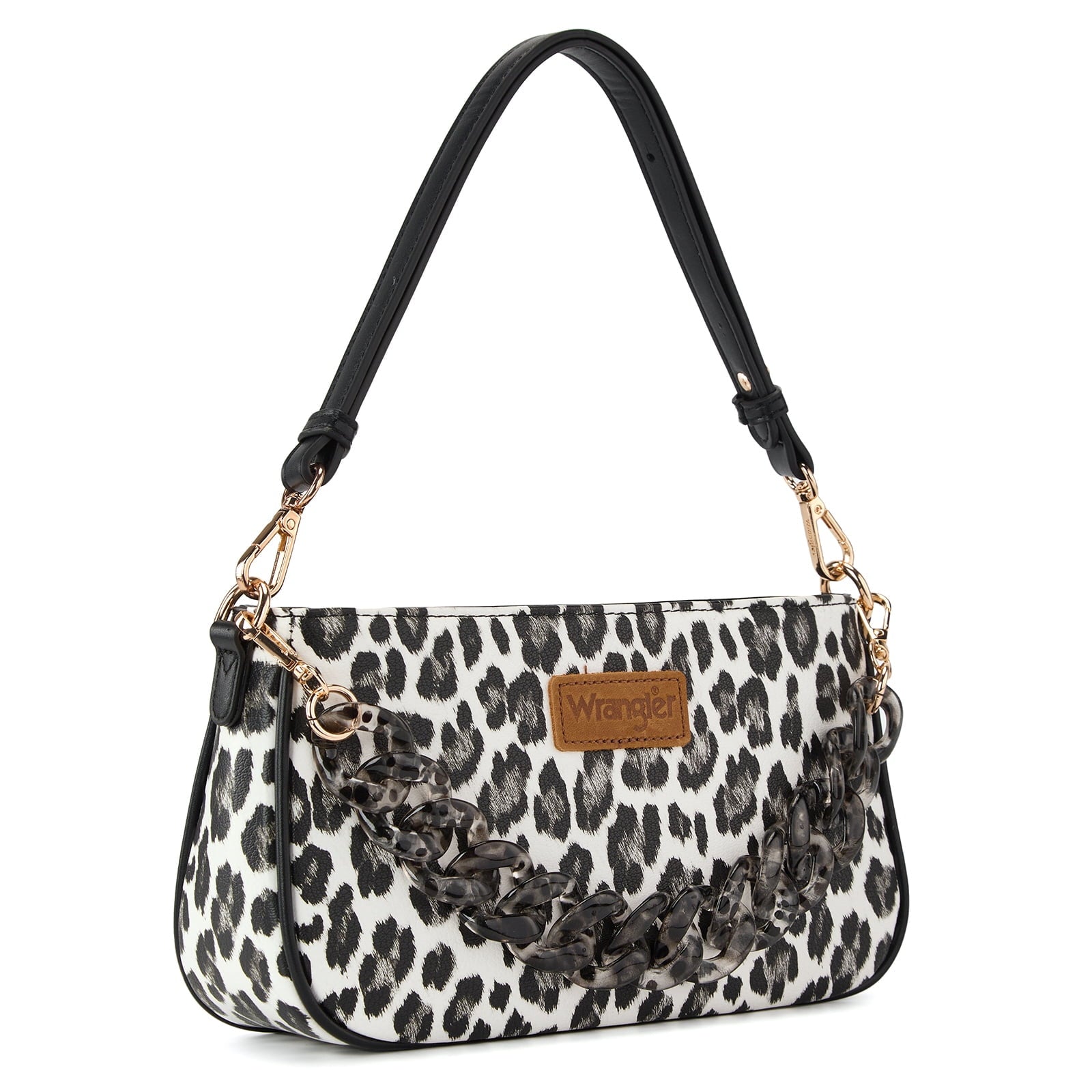 Wrangler Small Shoulder Bag Cheetah Print Clutch Purse Hobo Handbag with Acrylic Strap