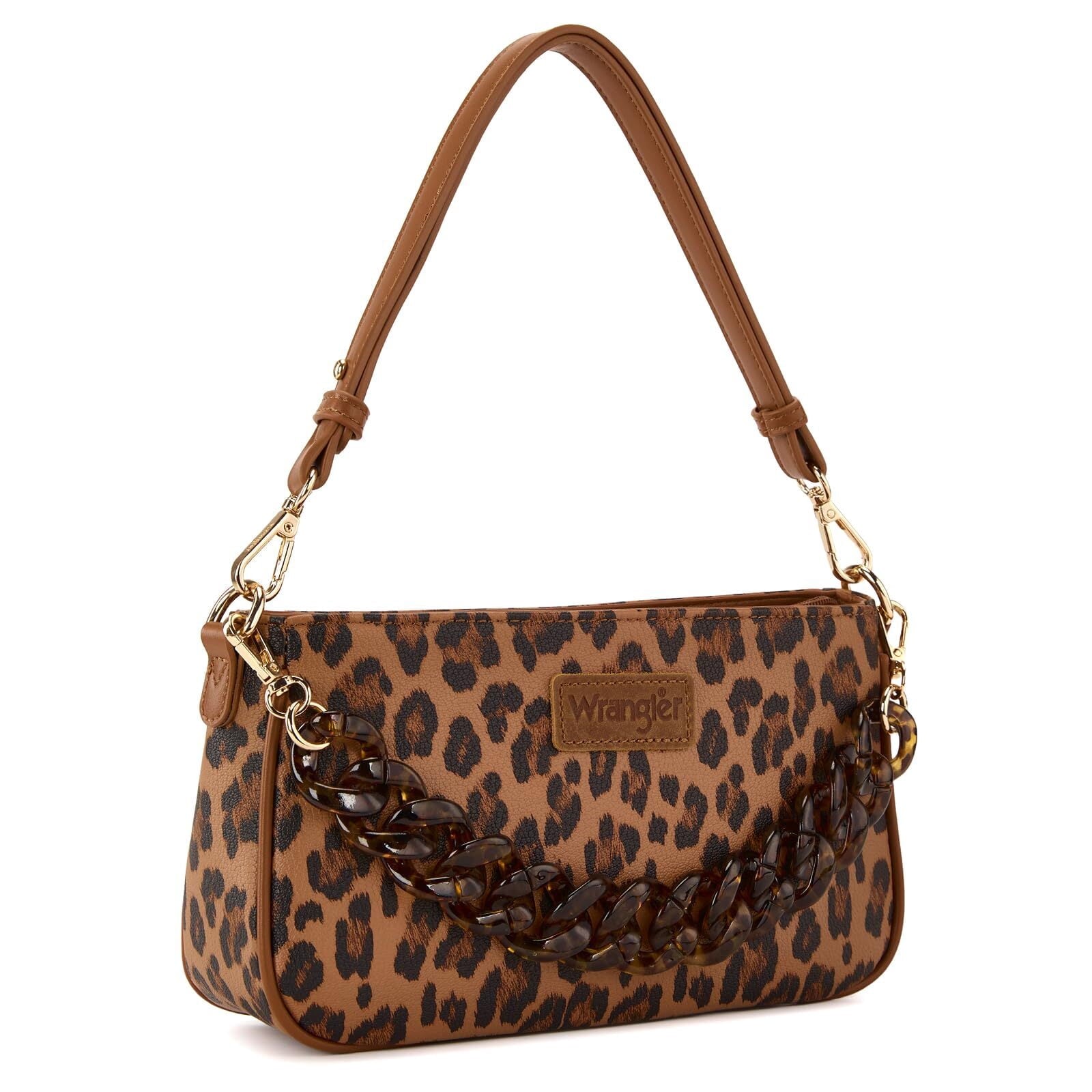 Wrangler Small Shoulder Bag Cheetah Print Clutch Purse Hobo Handbag with Acrylic Strap