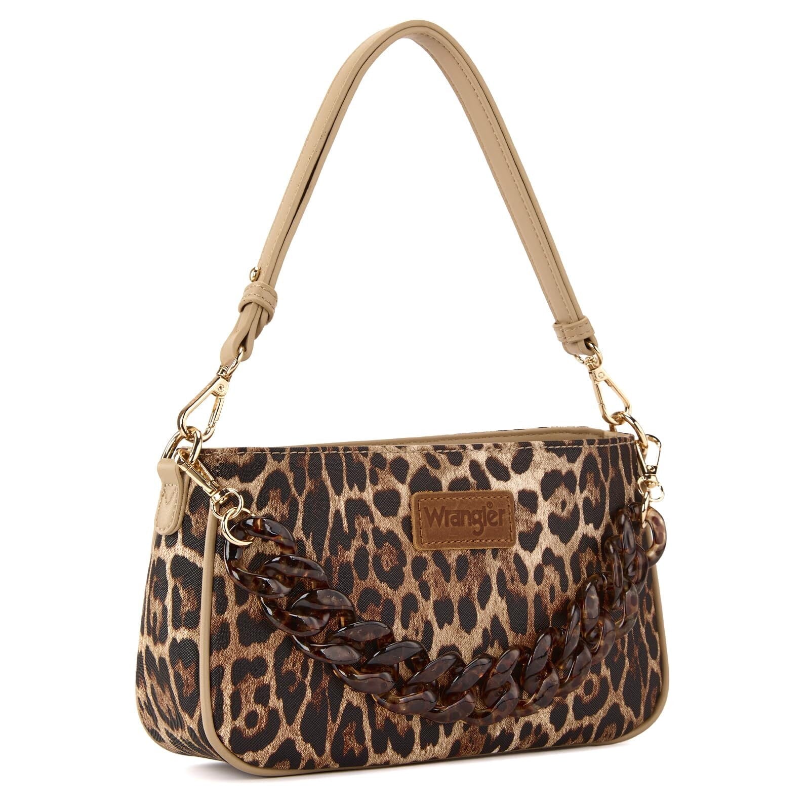 Wrangler Small Shoulder Bag Cheetah Print Clutch Purse Hobo Handbag with Acrylic Strap