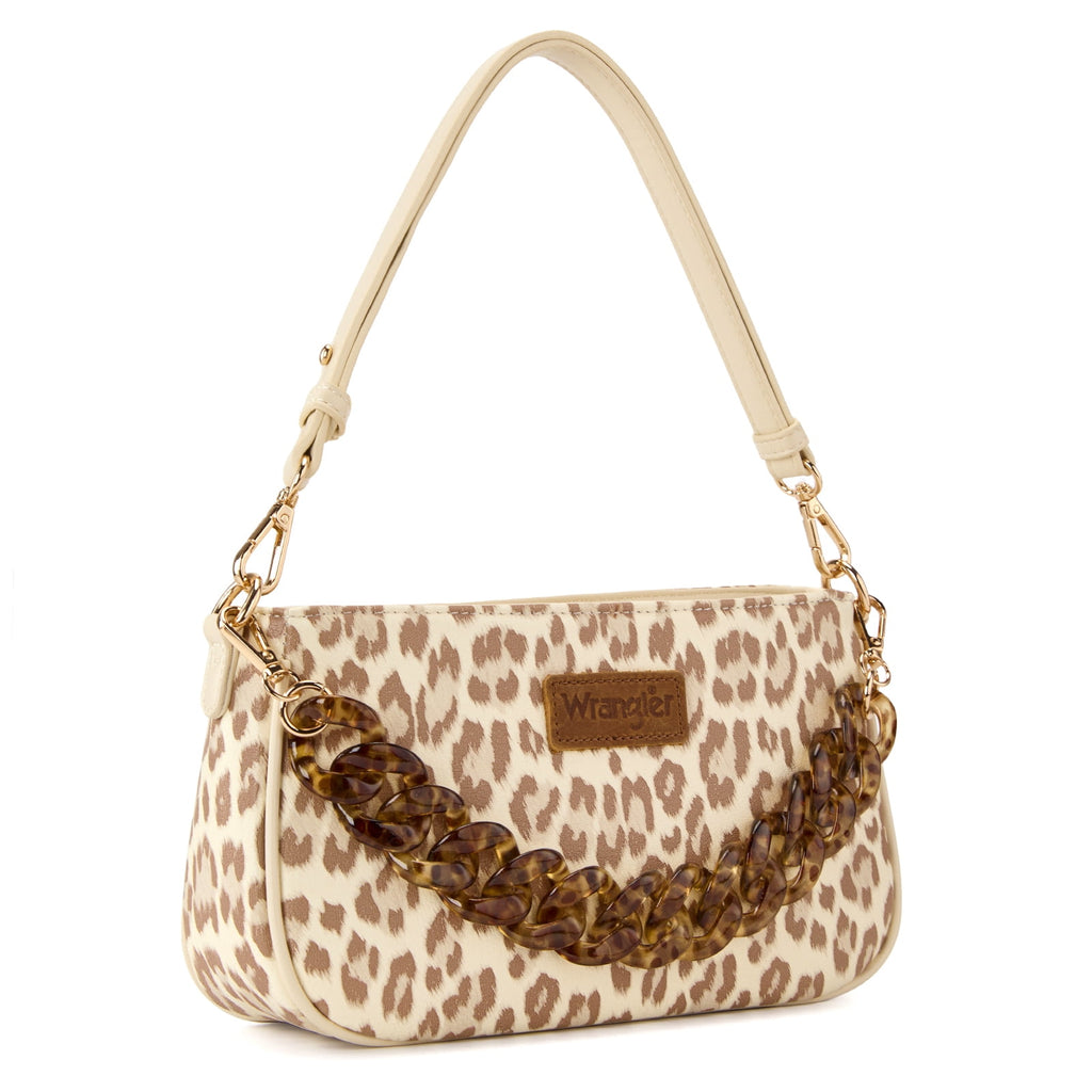 Wrangler Small Shoulder Bag Cheetah Print Clutch Purse Hobo Handbag with Acrylic Strap
