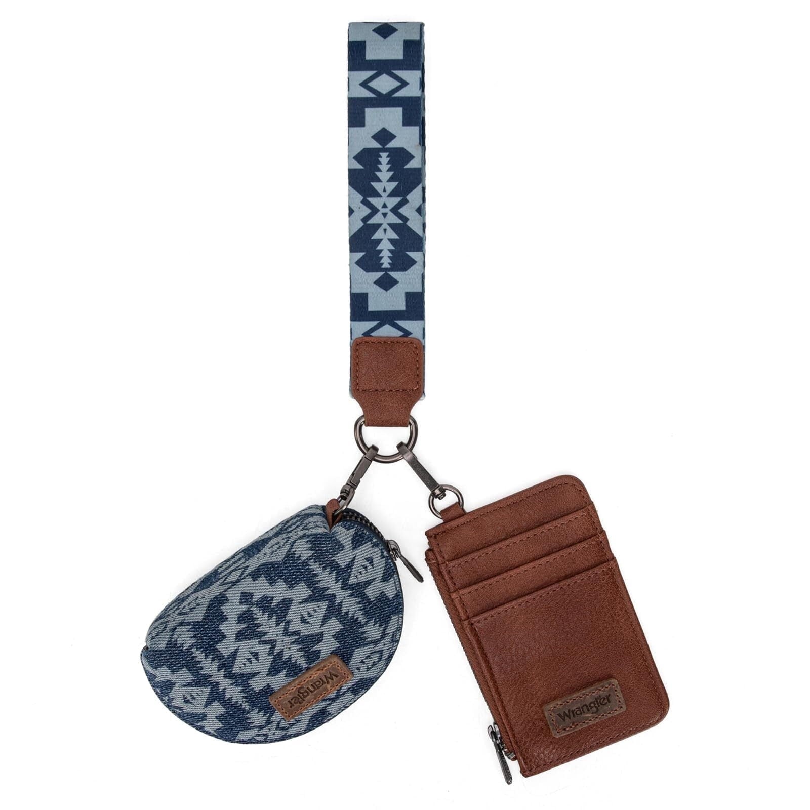 Wrangler Aztec Keychain Wristlet Wallets for Women Western Dual Pouch Wristlet Credit Card Holder Wallet with Zipper Pocket