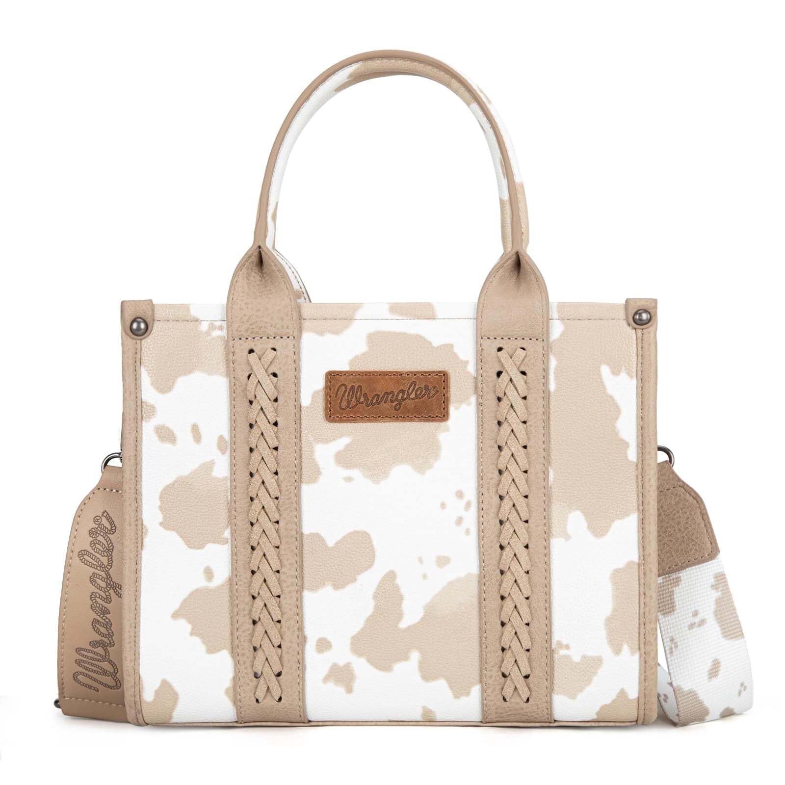Wrangler Leopard/Cow Print Tote Bag for Women Western Purse Boho Top Handle Satchel Handbag with Signature Strap