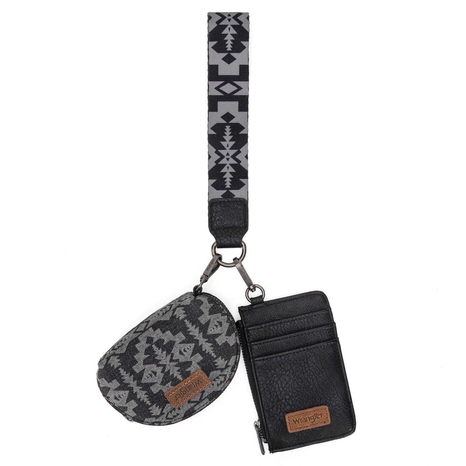 Wrangler Aztec Keychain Wristlet Wallets for Women Western Dual Pouch Wristlet Credit Card Holder Wallet with Zipper Pocket