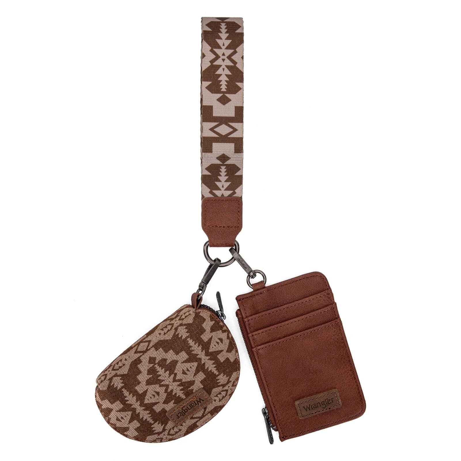 Wrangler Aztec Keychain Wristlet Wallets for Women Western Dual Pouch Wristlet Credit Card Holder Wallet with Zipper Pocket