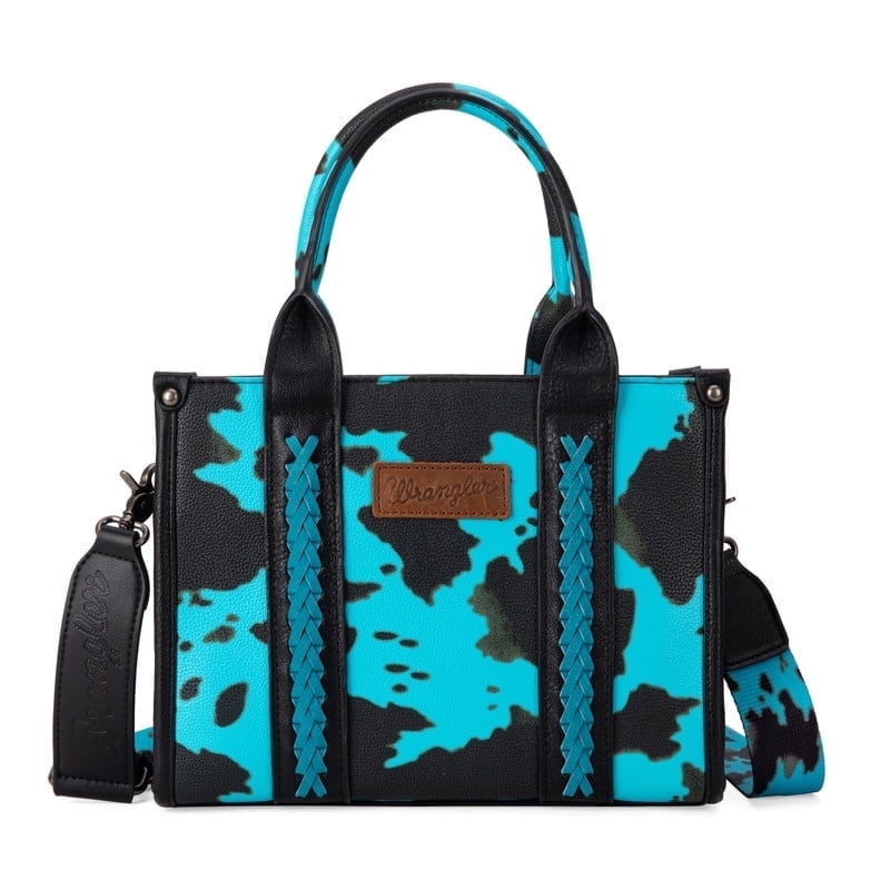Wrangler Leopard/Cow Print Tote Bag for Women Western Purse Boho Top Handle Satchel Handbag with Signature Strap