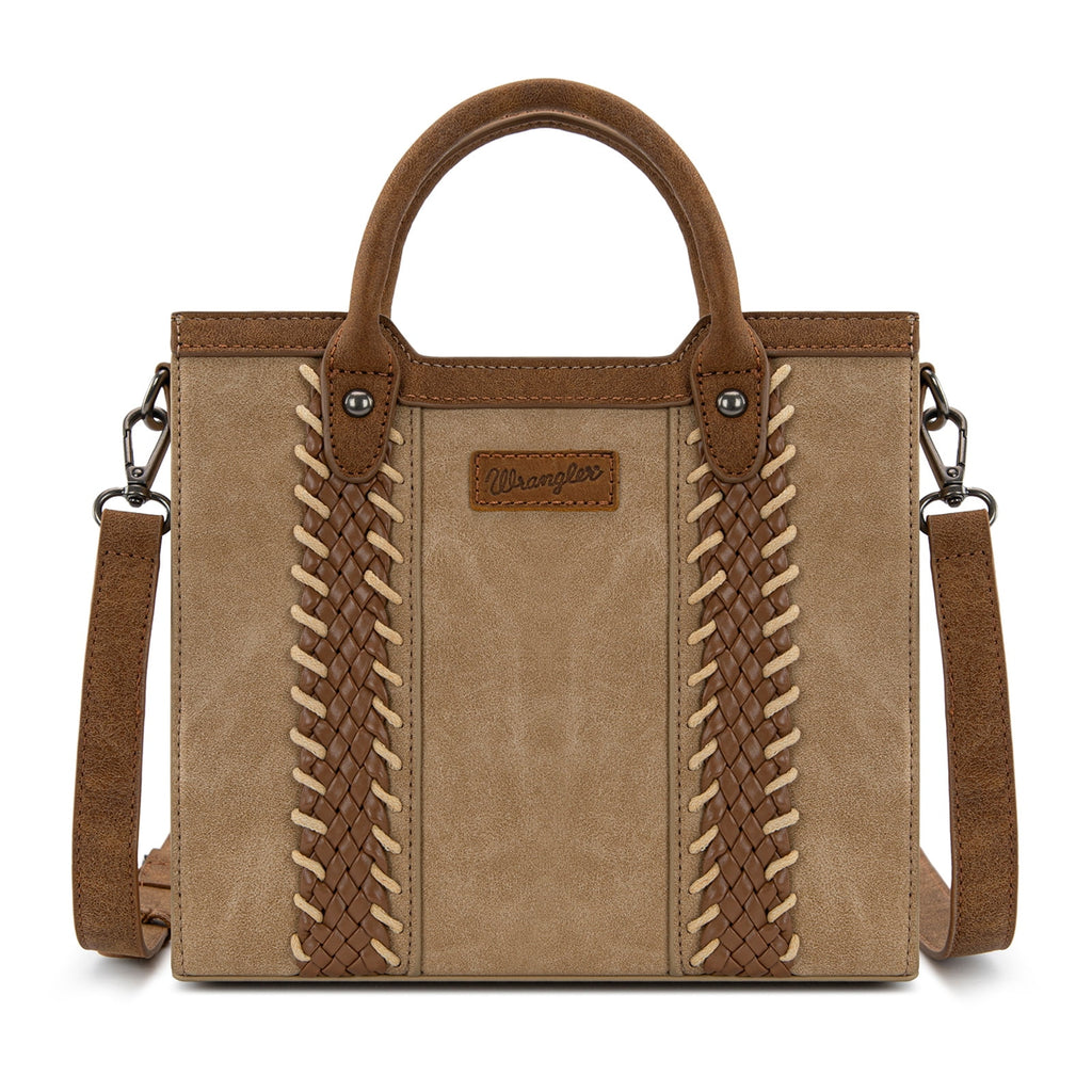 Wrangler Womens Braided Tote Bag Western Style Suede Top Handle Handbag With Detachable Crossbody Strap