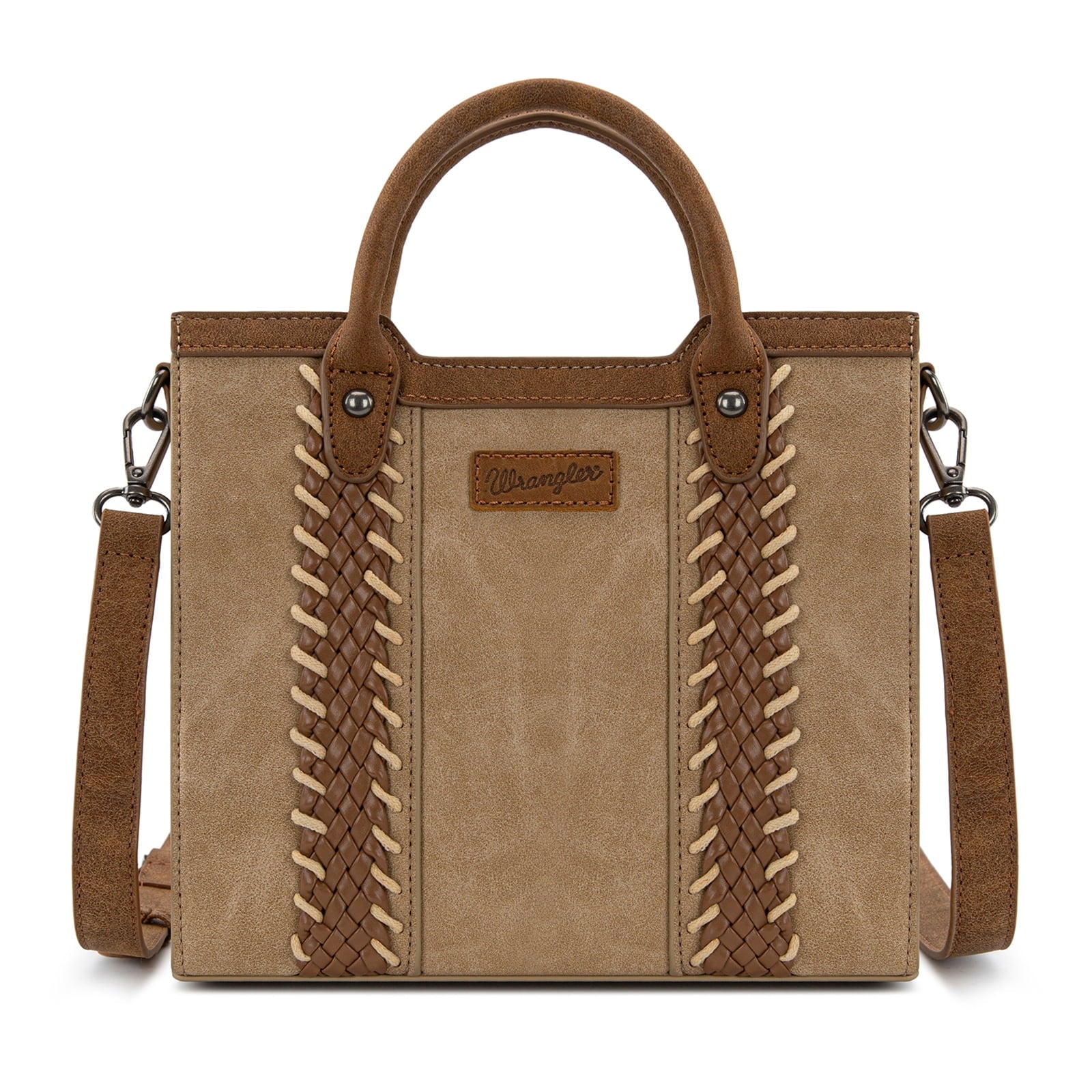 Wrangler Womens Braided Tote Bag Western Style Suede Top Handle Handbag With Detachable Crossbody Strap