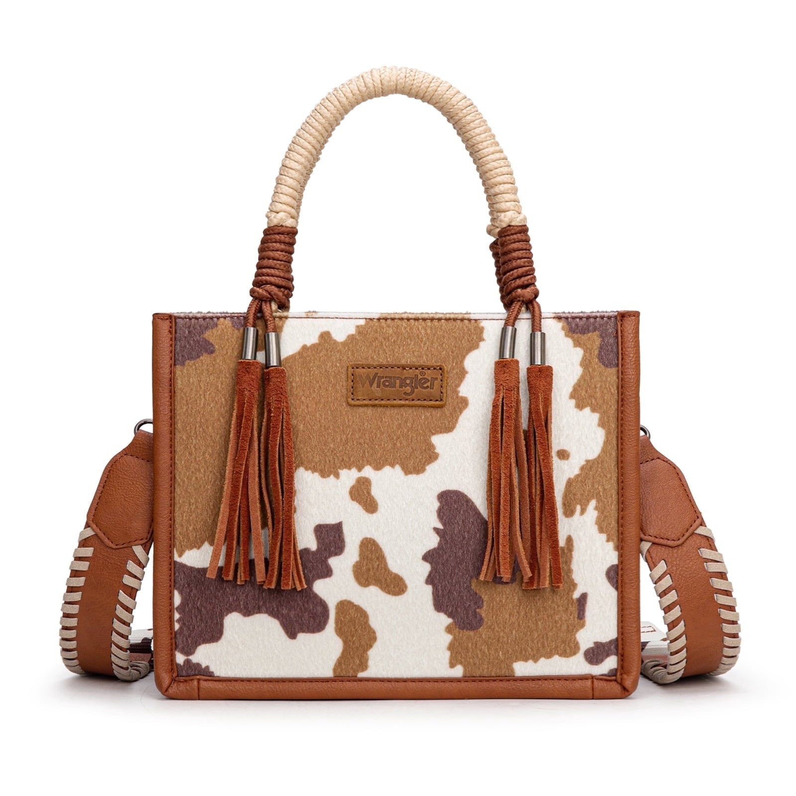 Wrangler Tote Bag Cow Print Western Satchel Bags for Women with Braided Rope Handle