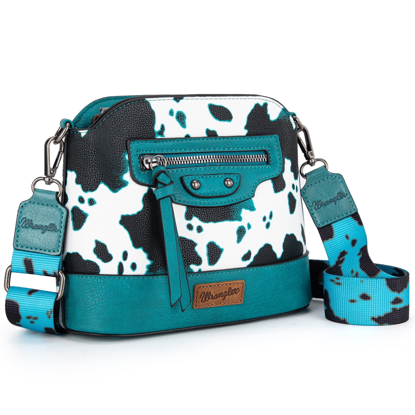 Wrangler Cow Print Crossbody Bag for Women Western Cross Body Purse with Signature Strap