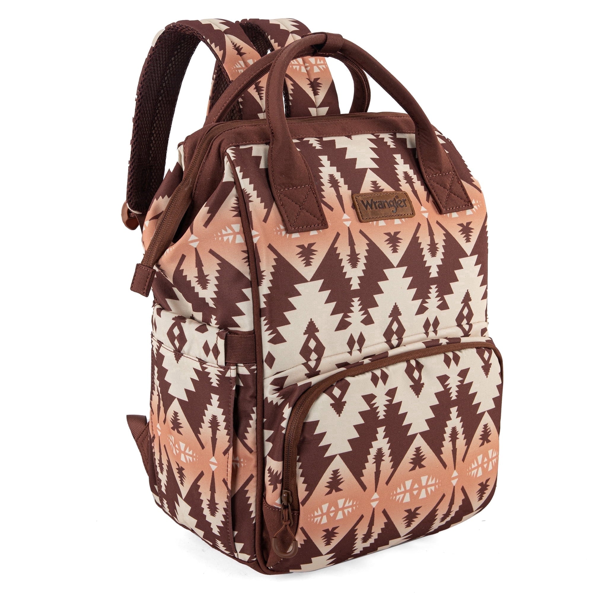 Wrangler Aztec Travel Backpack Baby Bag for Women with Stroller Strap and Side Bottle Pockets Organized Diaper Bag