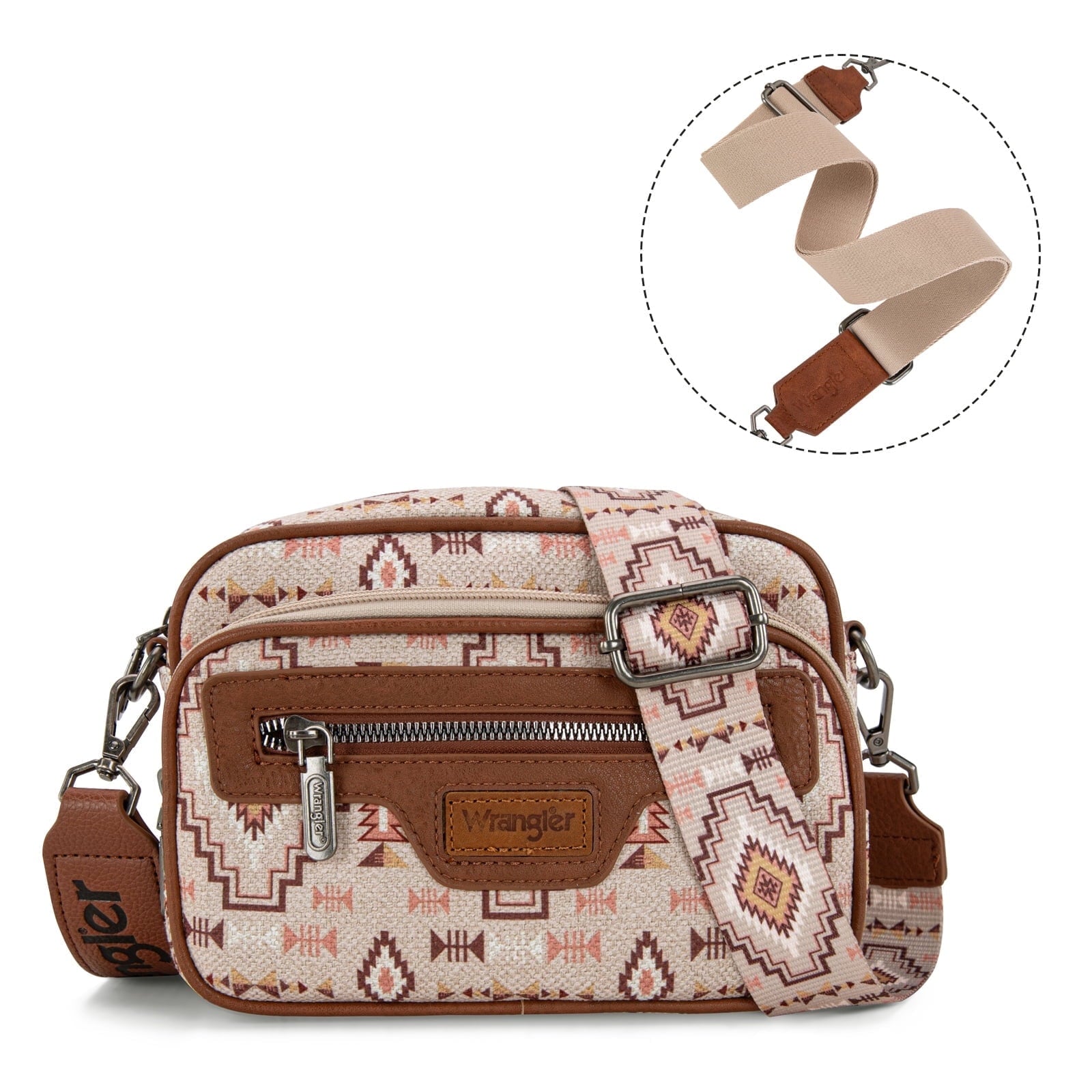 Wrangler Aztec Crossbody Bag for Women Vegan Leather Vintage Multi Pocket Crossover Bag Shoulder Pursea with Adjustable Strap