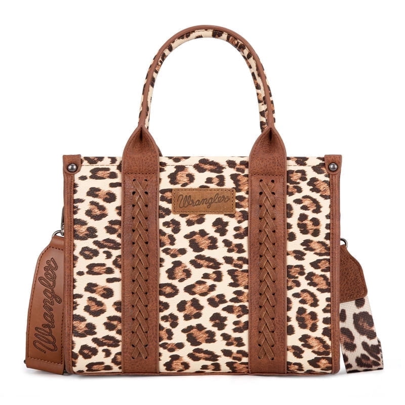 Wrangler Leopard/Cow Print Tote Bag for Women Western Purse Boho Top Handle Satchel Handbag with Signature Strap