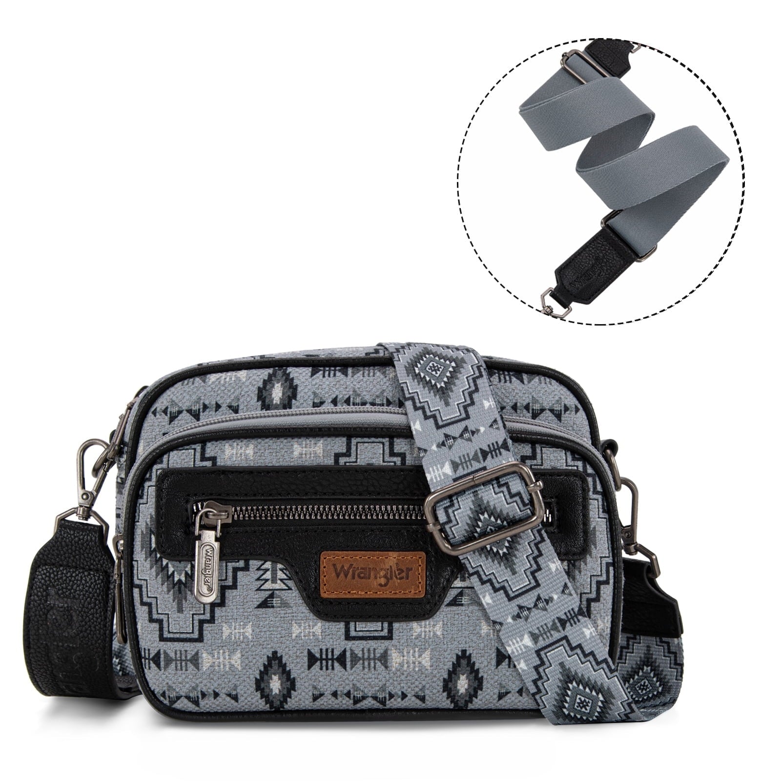 Wrangler Aztec Crossbody Bag for Women Vegan Leather Vintage Multi Pocket Crossover Bag Shoulder Pursea with Adjustable Strap