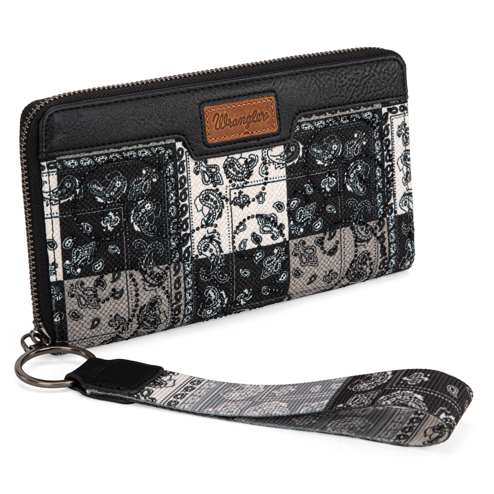 Wrangler Wristlet Wallet for Women, Vegan Leather Checkbook Wallet, RFID Paisley Designer Woman Wallet