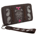 Wrangler Wristlet Wallet for Women, Vegan Leather Checkbook Wallet, RFID Paisley Designer Woman Wallet