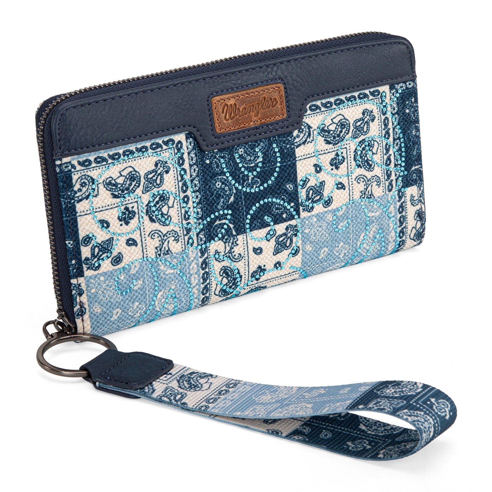 Wrangler Wristlet Wallet for Women, Vegan Leather Checkbook Wallet, RFID Paisley Designer Woman Wallet
