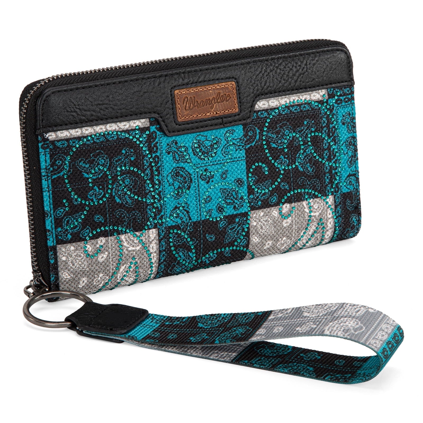 Wrangler Wristlet Wallet for Women, Vegan Leather Checkbook Wallet, RFID Paisley Designer Woman Wallet