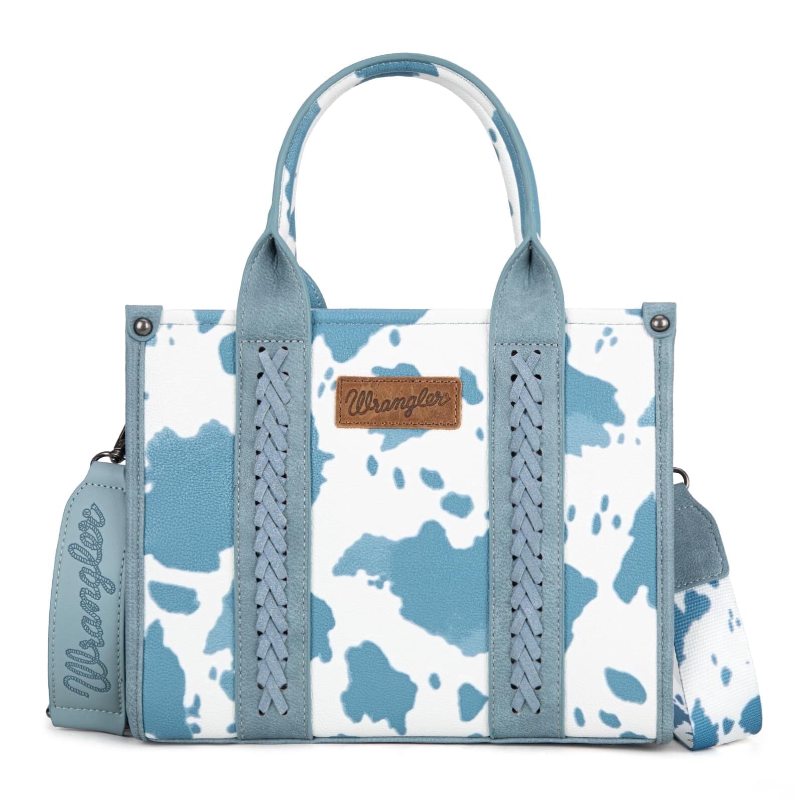 Wrangler Leopard/Cow Print Tote Bag for Women Western Purse Boho Top Handle Satchel Handbag with Signature Strap