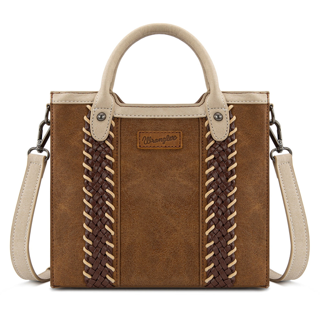 Wrangler Womens Braided Tote Bag Western Style Suede Top Handle Handbag With Detachable Crossbody Strap