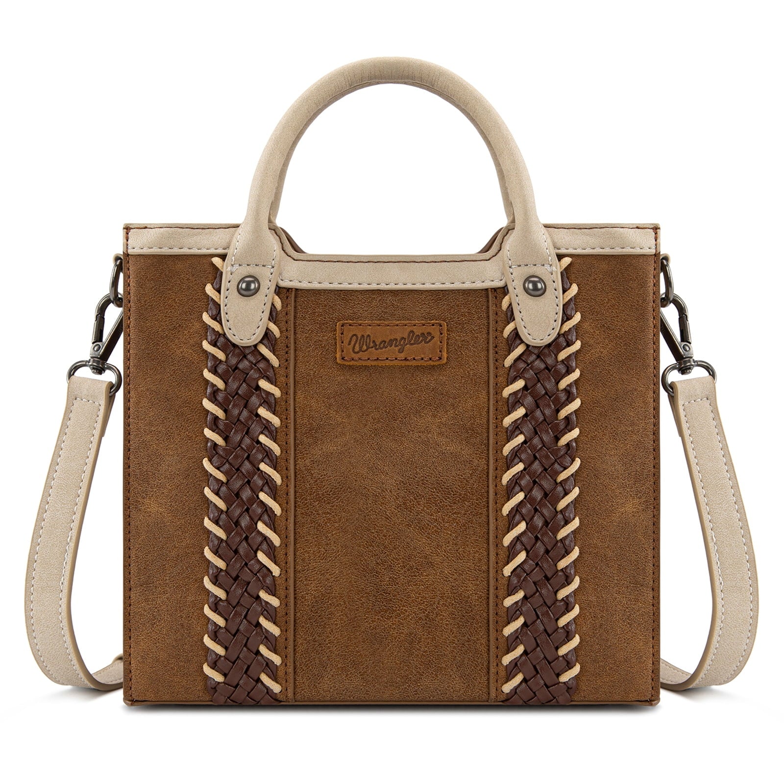 Wrangler Womens Braided Tote Bag Western Style Suede Top Handle Handbag With Detachable Crossbody Strap