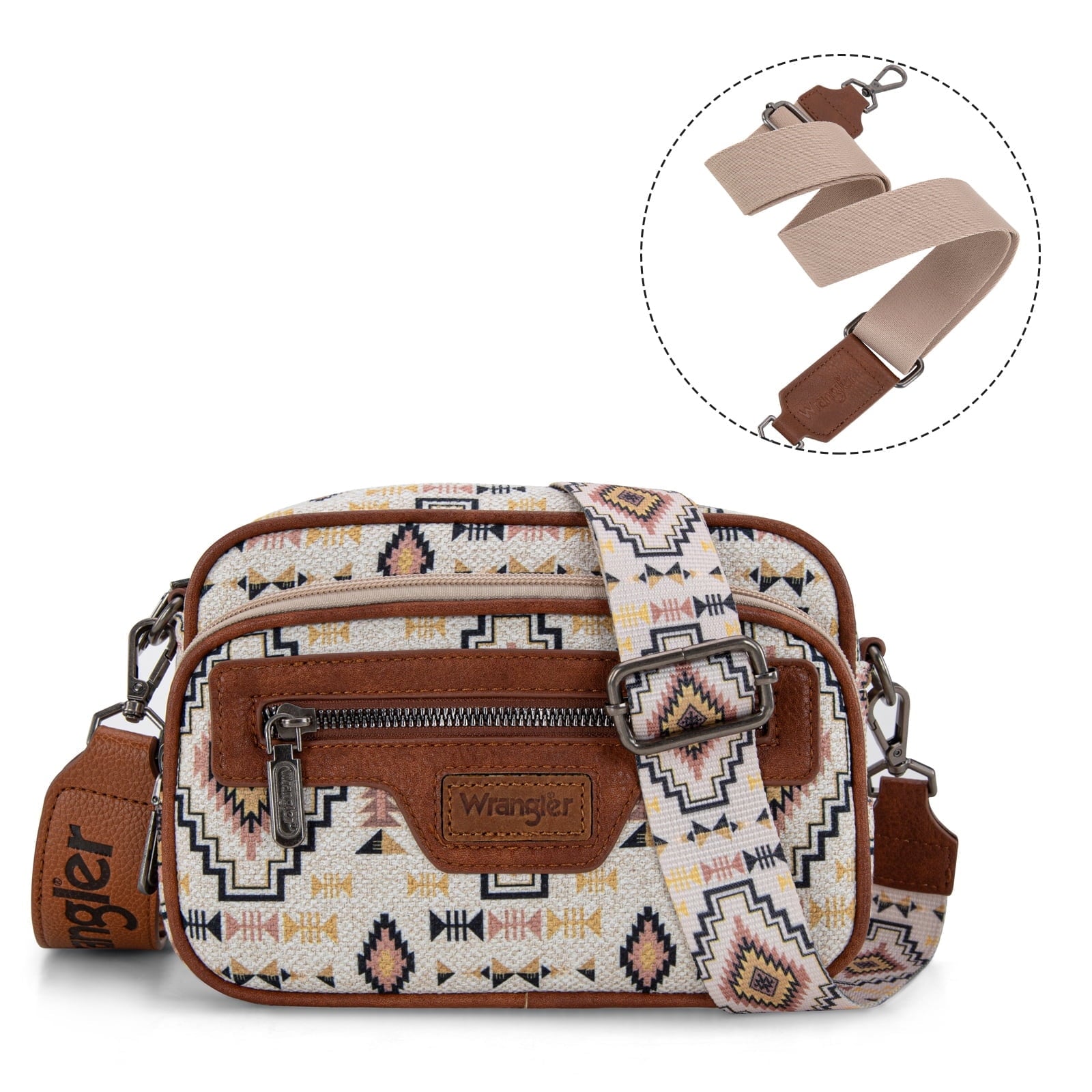 Wrangler Aztec Crossbody Bag for Women Vegan Leather Vintage Multi Pocket Crossover Bag Shoulder Pursea with Adjustable Strap
